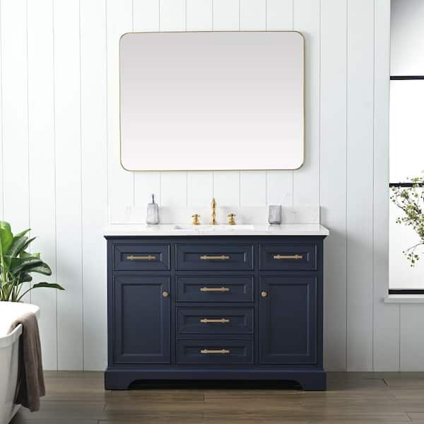 SUDIO Thompson 48 in. W x 22 in. D Bath Vanity in Indigo Blue with Engineered Stone Top in Carrara White with White Sink