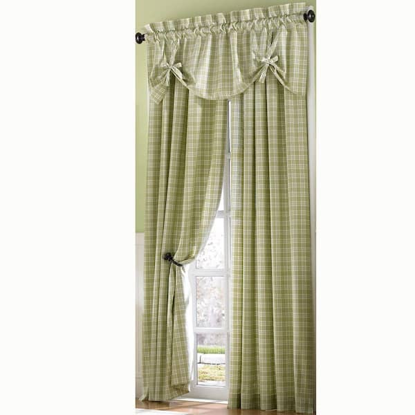 Curtainworks Semi-Opaque SageCountry Plaid Cotton Panel- 50 in. W x 120 in. L