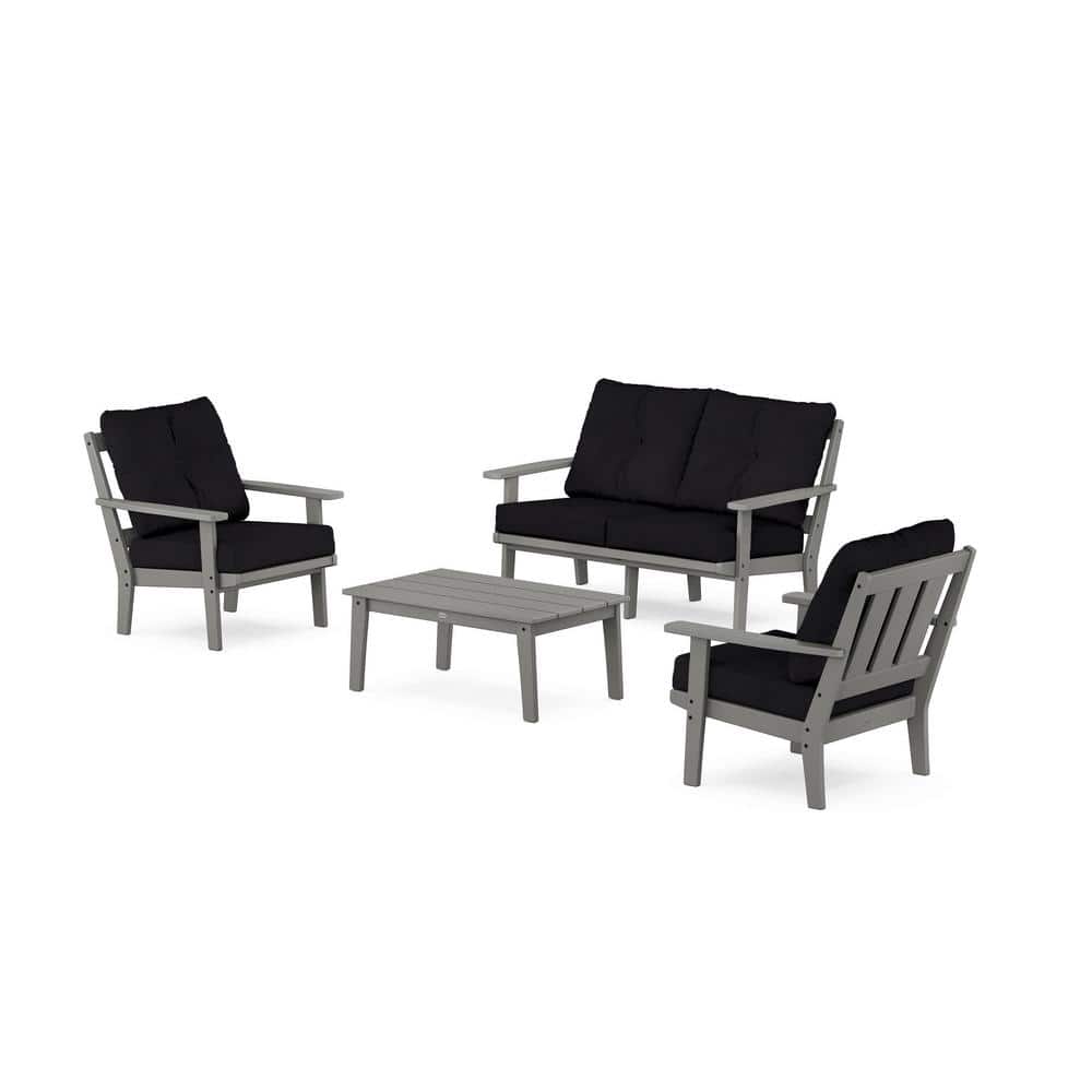 POLYWOOD Oxford 4Pcs Plastic Patio Conversation Set with Loveseat in