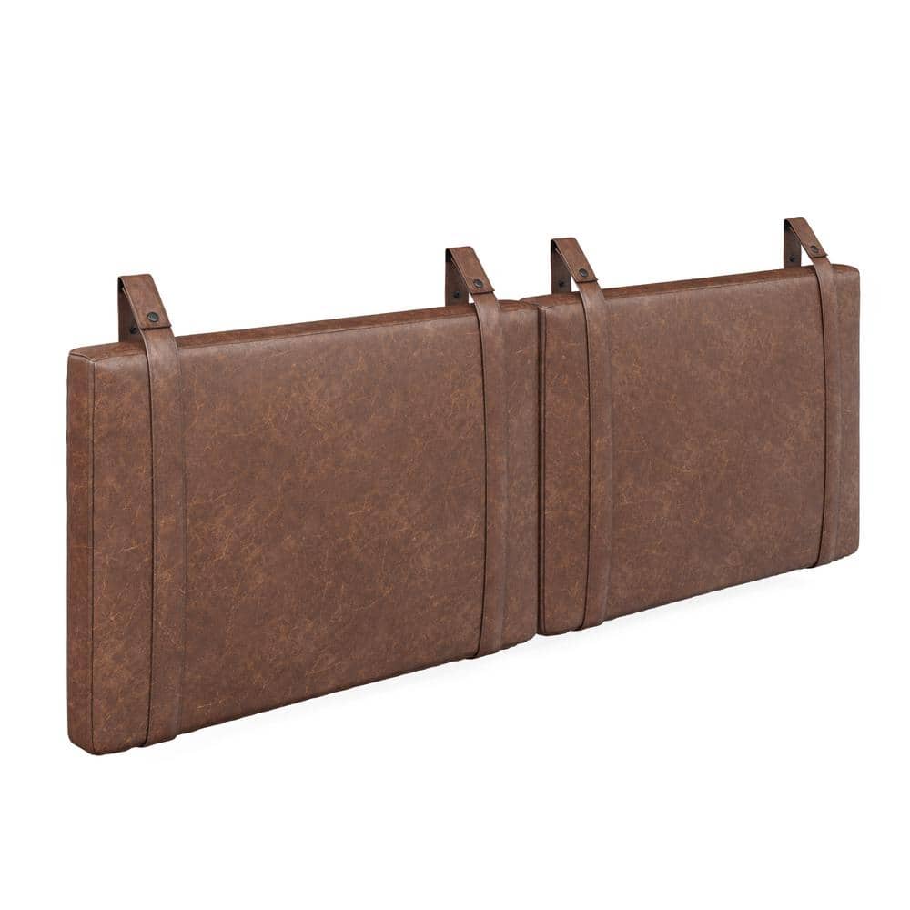 Vintage Brown Faux Leather Wall Mount Full Headboard with Black Metal Rail