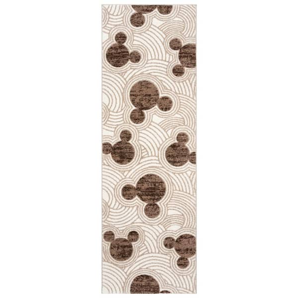 Disney Mickey Mouse Bravo Pop Art Ivory/Brown 3 ft. x 8 ft. Geometric Indoor Runner Rug