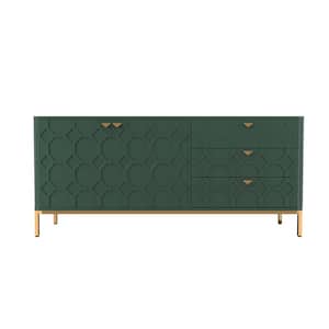 28 in. H Green 2 Door Storage Cabinet with 3 Drawers