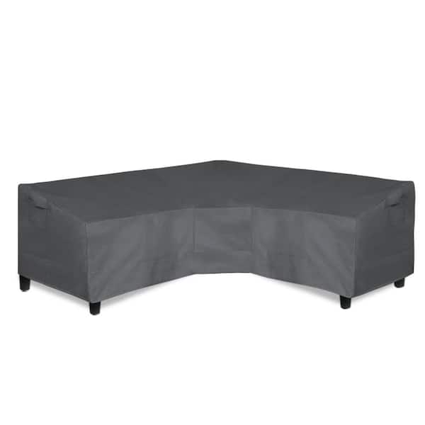 Angel Sar 89 in. x 89 in. Heavy Duty 600D Waterproof Outdoor V-Shaped Sectional Sofa Cover with Air Vent for Garden Yard, Gray