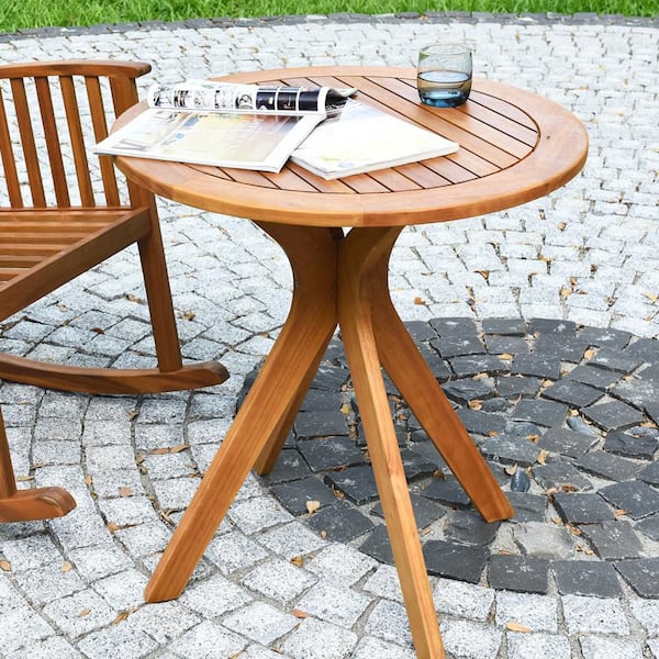30 in. Teak Round Wood Outdoor Coffee Table Side Bistro Table