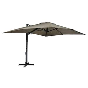 10 ft. x 13 ft. Aluminum LED Cantilever Umbrella Rectangular Crank Market Umbrella Tilt Patio Umbrella with Base in Tan