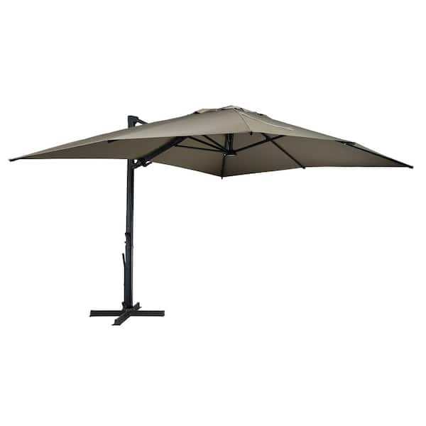 Clihome 10 ft. x 13 ft. Aluminum LED Cantilever Umbrella Rectangular Crank Market Umbrella Tilt Patio Umbrella in Tan