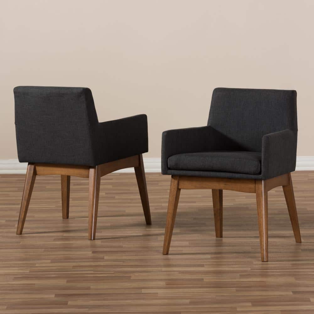 Highland Dark Grey Leather & Walnut Wood Upholstered Armchair