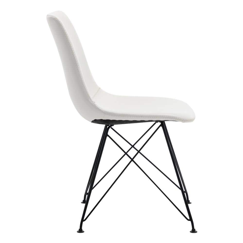 White Faux Leather Upholstered Side Chair with Metal Legs, 2-Pack