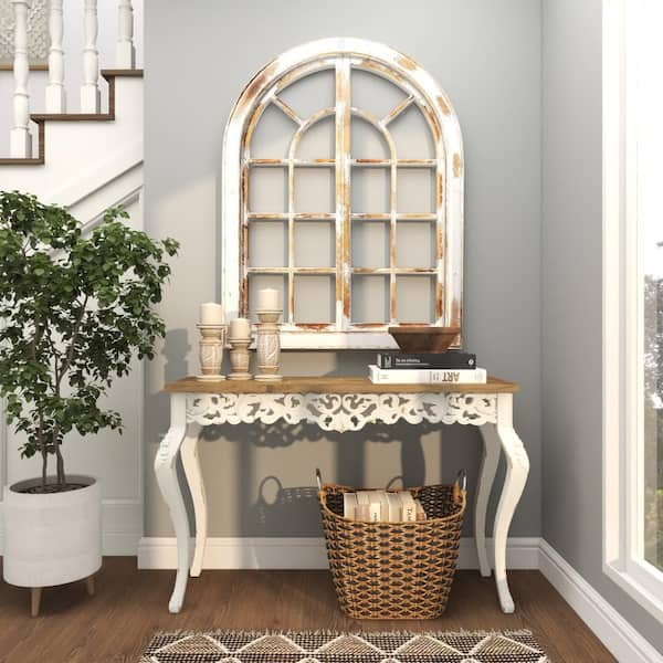 Litton Lane 46 in. White Extra Large Rectangle Wood Intricately