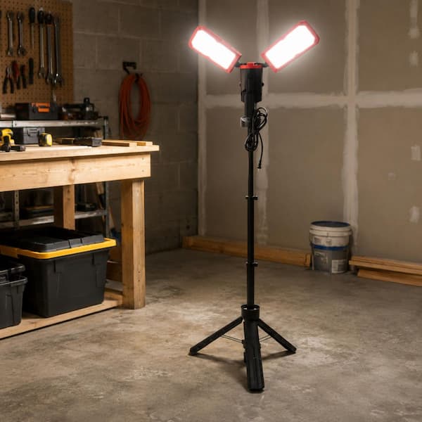 120-Volt LED Work Light with Telescoping Tripod, 10000 Lumen 100-Watt Dual-Head LED Work Light