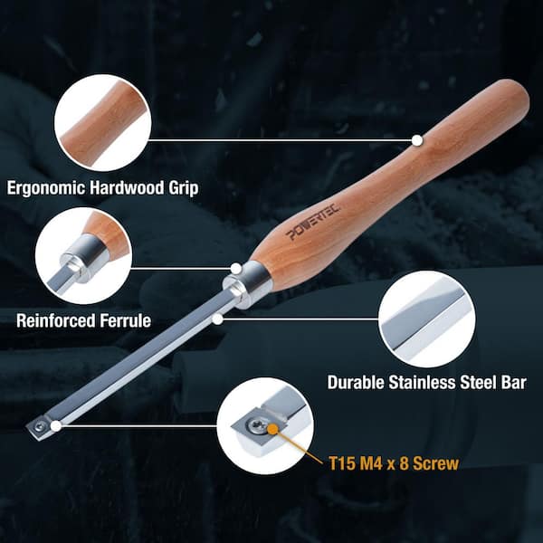 POWERTEC 4-Piece Carbide Lathe Tool Set, Wood Turning Tools with
