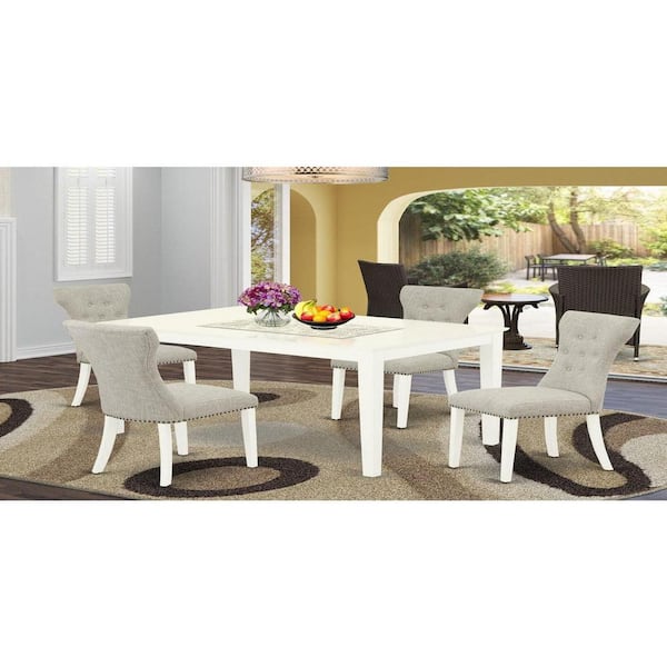 East West Furniture 5-Piece Linen White Finish Solid Wood Top - Rectangular Dining Room Set - Seats 4