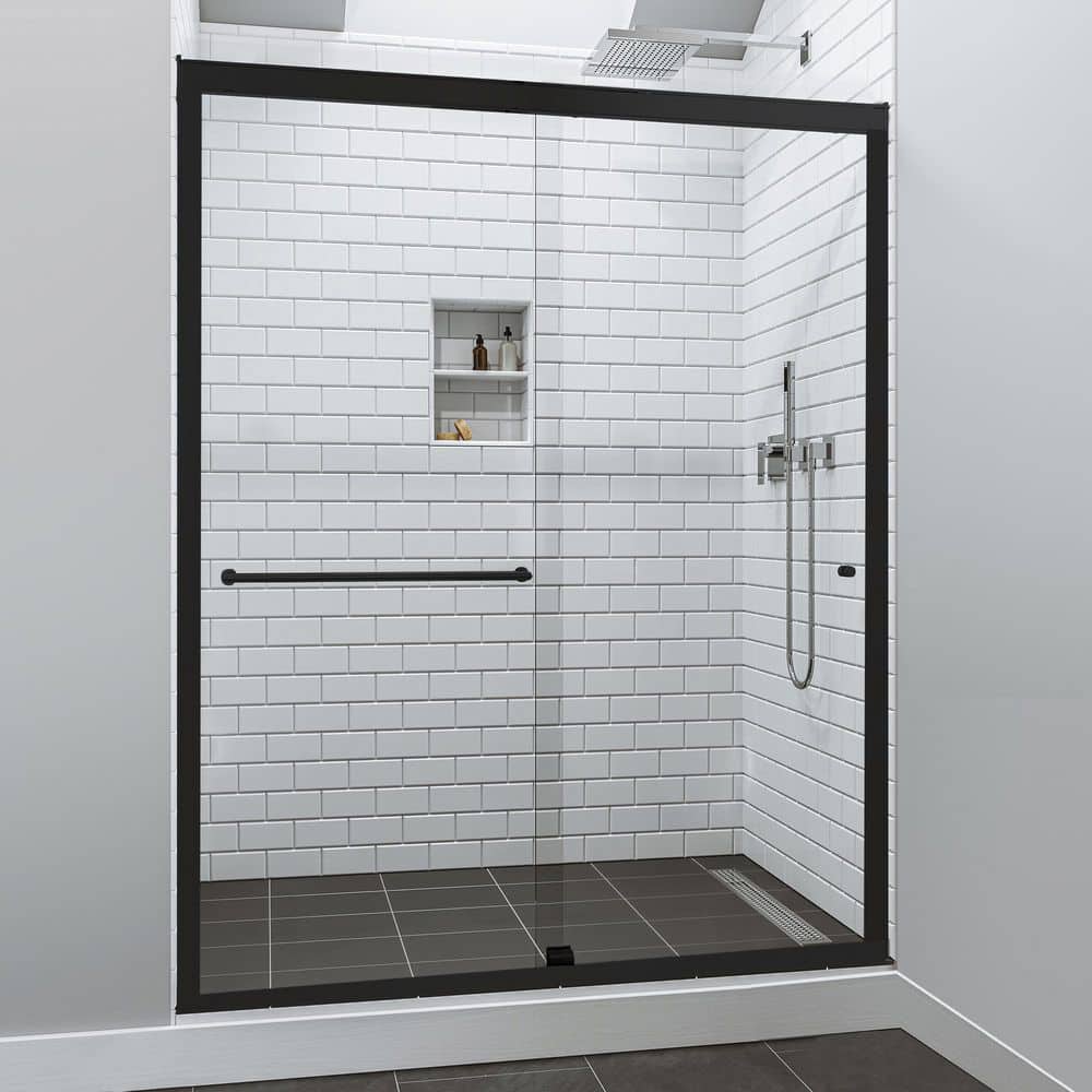 60'' x 70'' Matte Black Semi-Frameless Sliding Shower Door