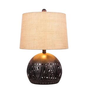 21 in. Brown Rustic Cut Metal Table Lamp with a Base Nightlight Feature