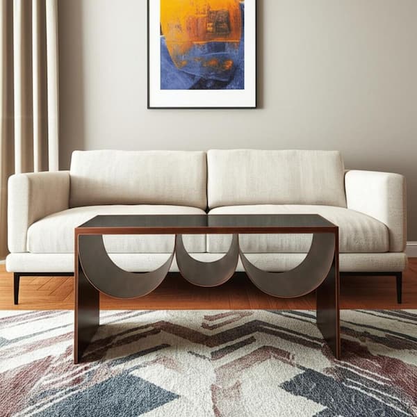 32.00 in. Black, Copper Rectangle Glass Coffee Table