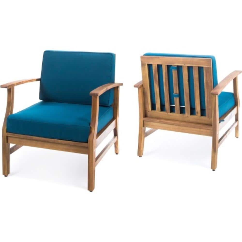 2-Piece Acacia Wood Outdoor Lounge Chair with Blue Cushions, Water Resistant price history on PriceWatchPro