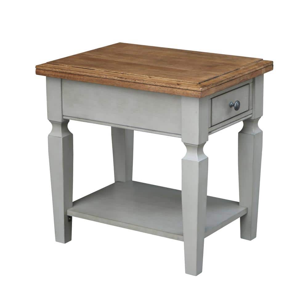Vista Distressed Hickory and Stone Wood End Table with Storage