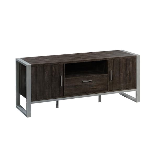 SAUDER Rock Glen 59 in. Blade Walnut with Silver Frame Credenza with 1-Drawer fits 65 in. TV