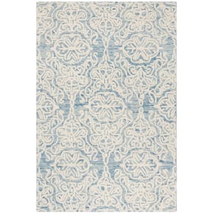 Blossom Blue/Ivory Doormat 3 ft. x 5 ft. Floral Damask Geometric Area Rug