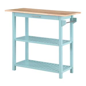 Designs2Go Sea Foam Blue Stationary Kitchen Island with Drawer and Butcher Block