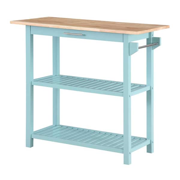 Convenience Concepts Designs2Go Sea Foam Blue Stationary Kitchen Island with Drawer and Butcher Block