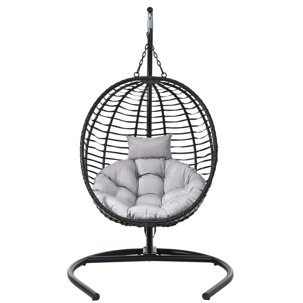 Black+Gray Single Person Folding Egg Chair with Cushion Headrestand Stand – 330 lb Capacity price history on PriceWatchPro