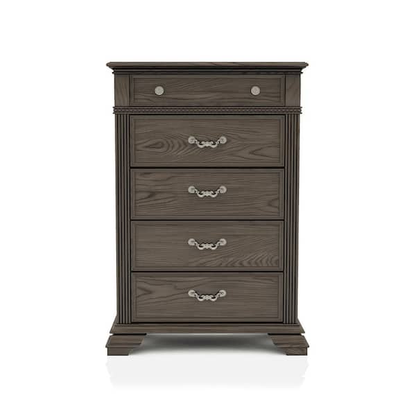 Furniture of America Erminia 5-Drawer Gray Chest of Drawers (53.25 in. H x 37 in. W x 17 in. D)