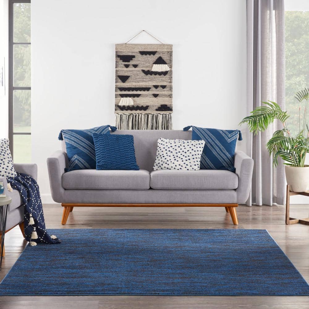 Midnight Blue 7' Square Non-slip Synthetic Rug