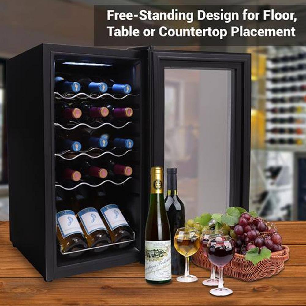NutriChef 15 Bottle Black Thermoelectric Wine Cooler with Glass Door
