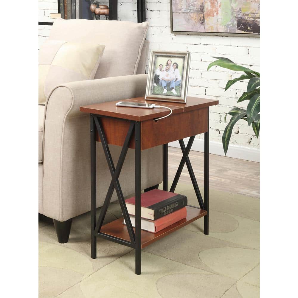 Tucson Cherry & Black Wood End Table with USB Charging Station