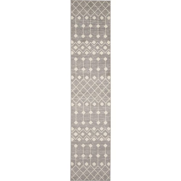 Nourison Grafix Grey 2 ft. x 10 ft. Moroccan Boho Kitchen Runner Area Rug