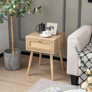 21.5 in. H x 16 in. W x 16 in. D Drawer Natural Nightstand Beside End Side Table with Solid Wood