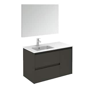 35.6 in. W x 18.1 in. D x 22.3 in. H Complete Bathroom Vanity Unit in Anthracite with Mirror