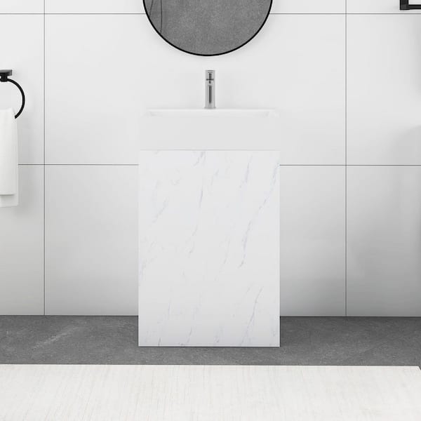 20 in. W x 14 in. D x 33 in. H Single Sink Freestanding Bath Vanity in White Marble with White Ceramic Top