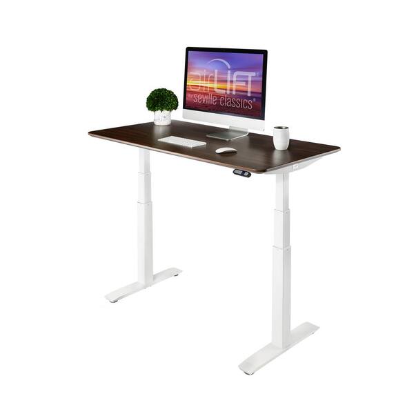 Seville Classics airLIFT 54 in. Rectangular White/Walnut Standing Desks with Adjustable Height