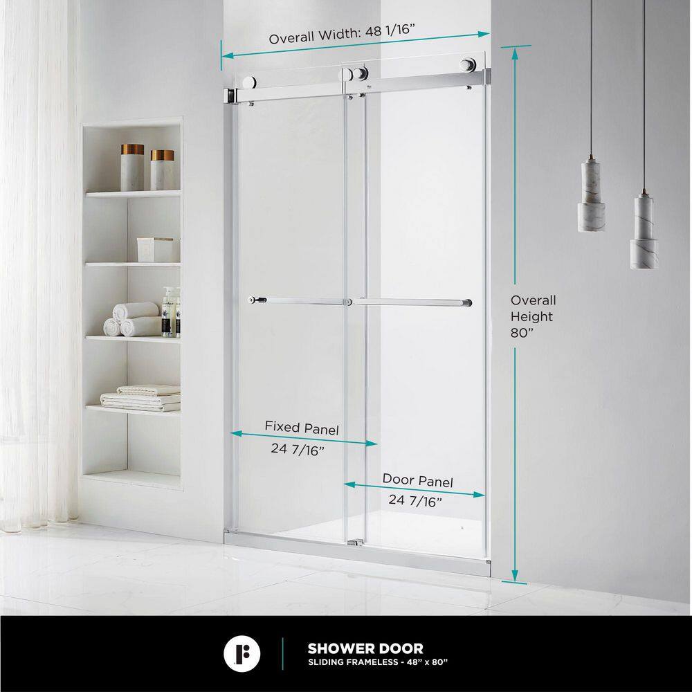 48'' W x 80'' H Satin Nickel Frameless Sliding Shower Door