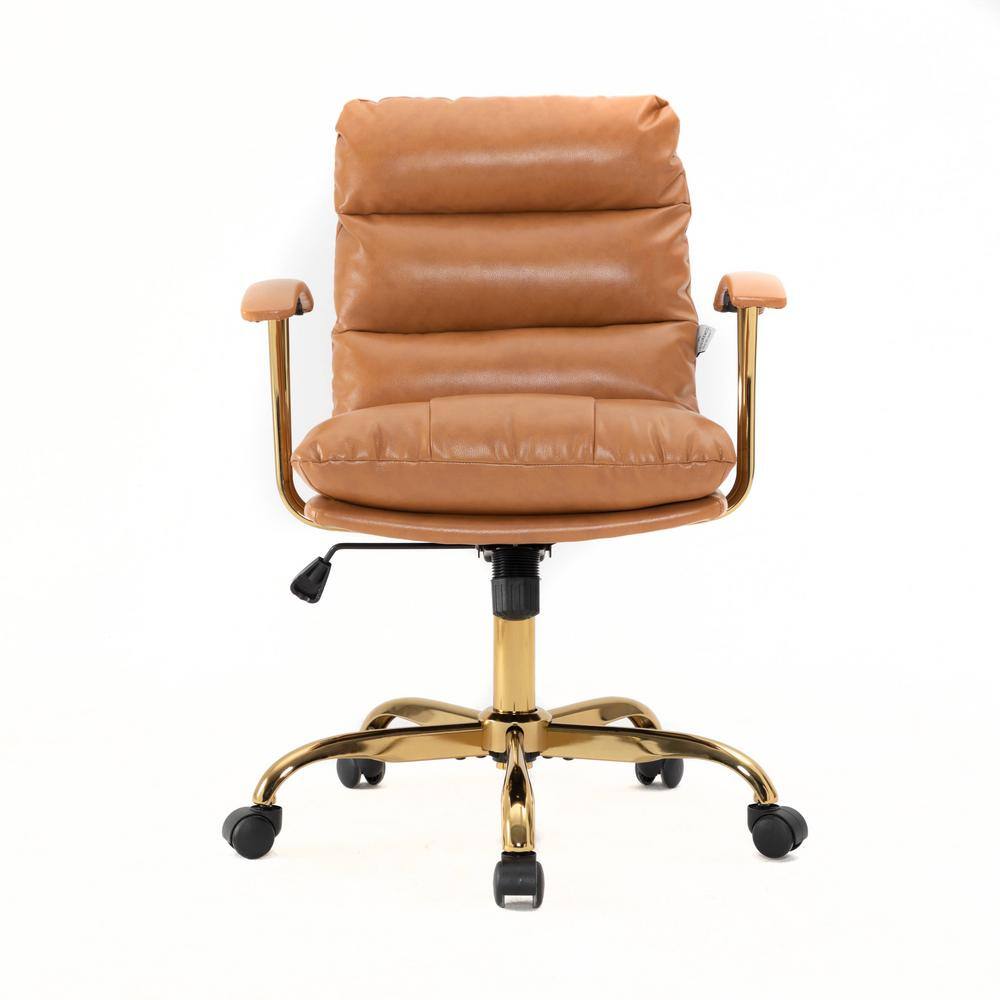 Saddle Brown Leather Swivel Executive Office Chair with Metal Base