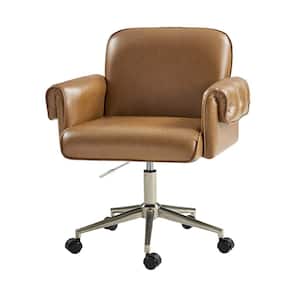 Gus Faux Leather Swivel Ergonomic Task Chair in Camel with Arms