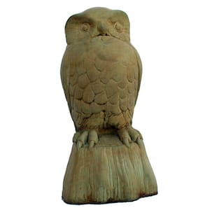 Cast Stone Owl Garden Statue - Weathered Bronze