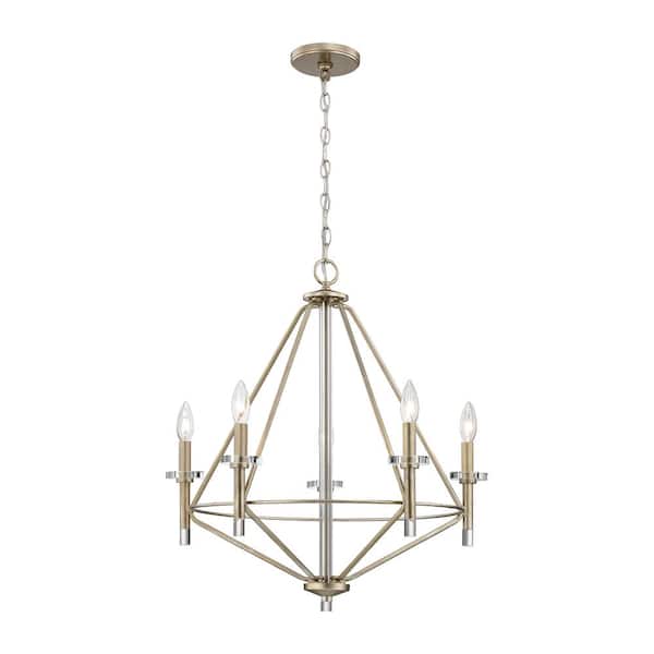 Titan Lighting Lacombe 5-Light Aged Silver with Clear Glass Accents Chandelier
