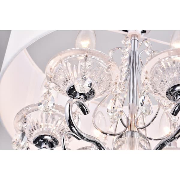 Chrome 6-light Beige Fabric popular Round Drum Chandlier