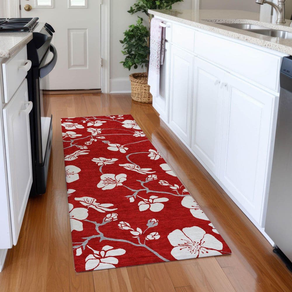 Mayfield Premium Machine Washable Abstract AMF1032 Red 2 ft. 3 in. x 7 ft. 6 in. Runner Rug price history on PriceWatchPro