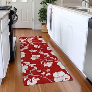 Mayfield Premium Machine Washable Abstract AMF1032 Red 2 ft. 3 in. x 7 ft. 6 in. Runner Rug