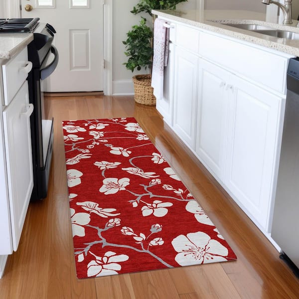 Mayfield Premium Machine Washable Abstract AMF1032 Red 2 ft. 3 in. x 7 ft. 6 in. Runner Rug