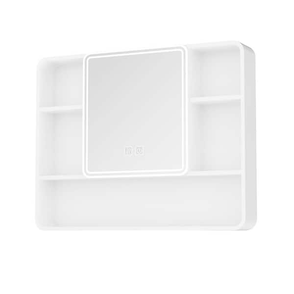 Ziyudura 35 in. W x 28 in. H Rectangular Aluminum Recessed/Surface Mount Medicine Cabinet with Mirror, 3 Colors LED Light