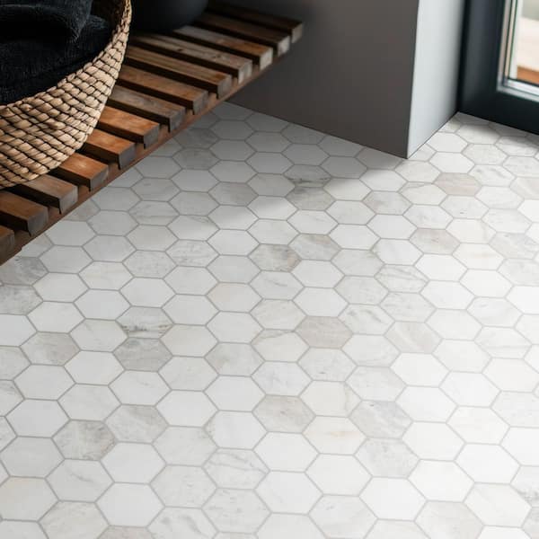 Arabescato Venato White 10 in. x 13 in. Hexagon Honed Marble Mosaic Floor and Wall Tile (0.89 sq. ft. /Each)