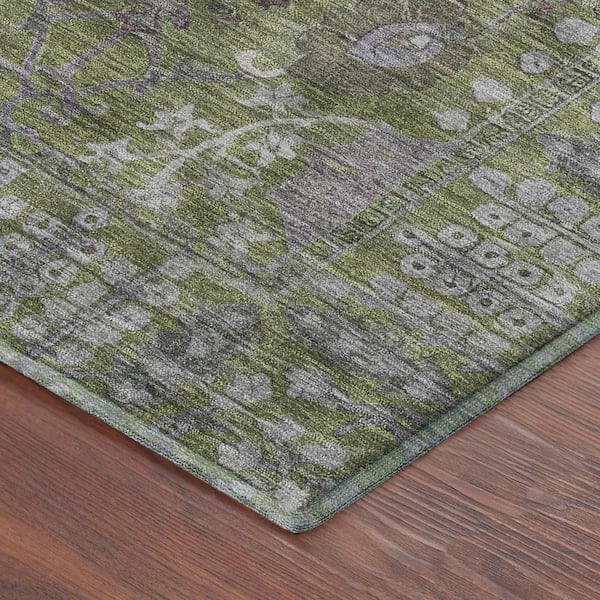 Mayfield Premium Machine Washable Abstract AMF2231 Aloe 2 ft. x 7 ft. Runner Rug