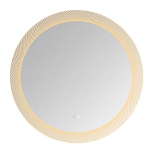 30.00 in. W x 30.00 in. H Bathroom Mirror 3 Color Dimmable LED Vanity Mirror Circle Round Mirror