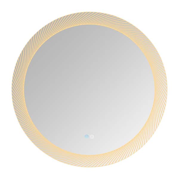 Seafuloy 30.00 in. W x 30.00 in. H Bathroom Mirror 3 Color Dimmable LED Vanity Mirror Circle Round Mirror