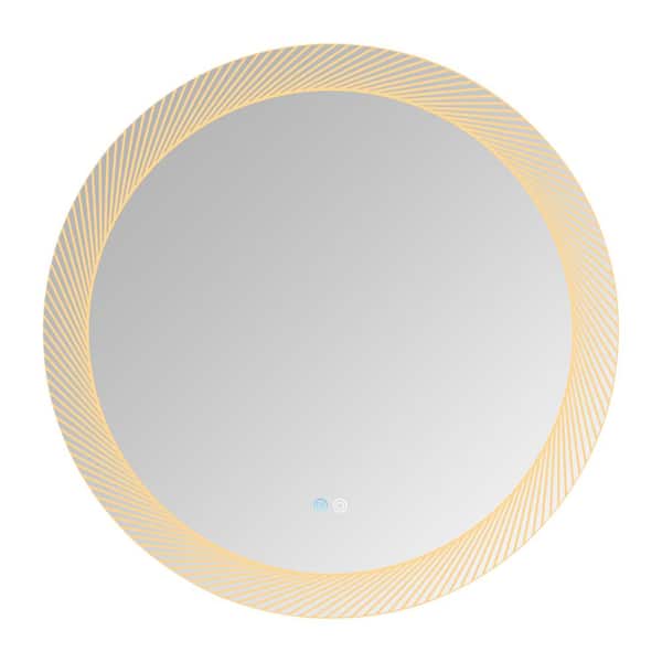 Seafuloy 30.00 in. W x 30.00 in. H Bathroom Mirror 3 Color Dimmable LED Vanity Mirror Circle Round Mirror
